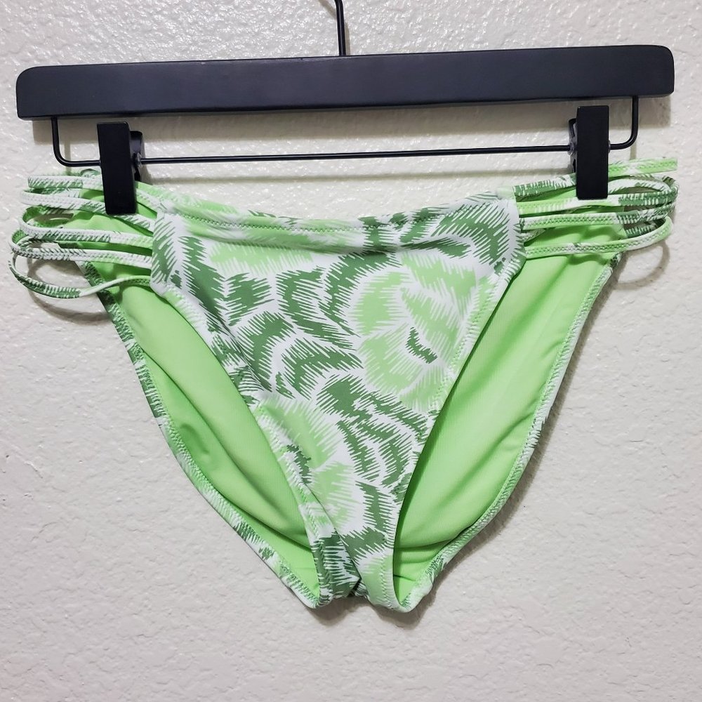 Aerie Bikini Swim bottom green white palm leaf tropical strappy